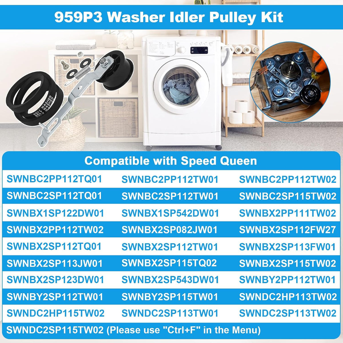 959P3 Washer Idler Pulley Kit Fit for Speed Queen Series