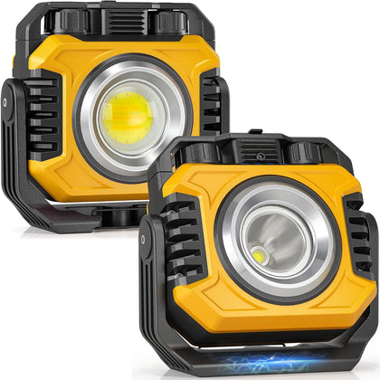 2-Pack 2400LM Magnetic Rechargeable Work Light, Dual-Sided LED Work Light, Up to 80 Hours Runtime, Stepless Dimming