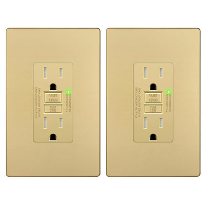 GFCI Outlet 15Amp, GFCI Receptacle, ETL Listed, Matte Gold, 2-Pack | Tamper-Resistant, Ground Fault Protection