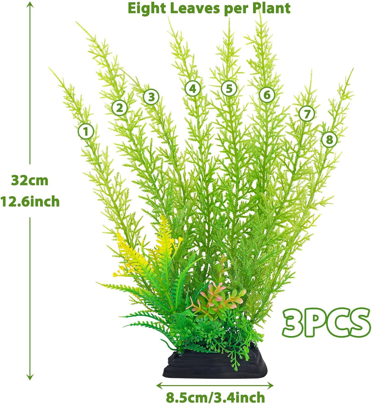 Fish Tank Accessories Large Plants, Green Fish Tank Decorations, Aquarium Decor Plastic Plants 3pcs