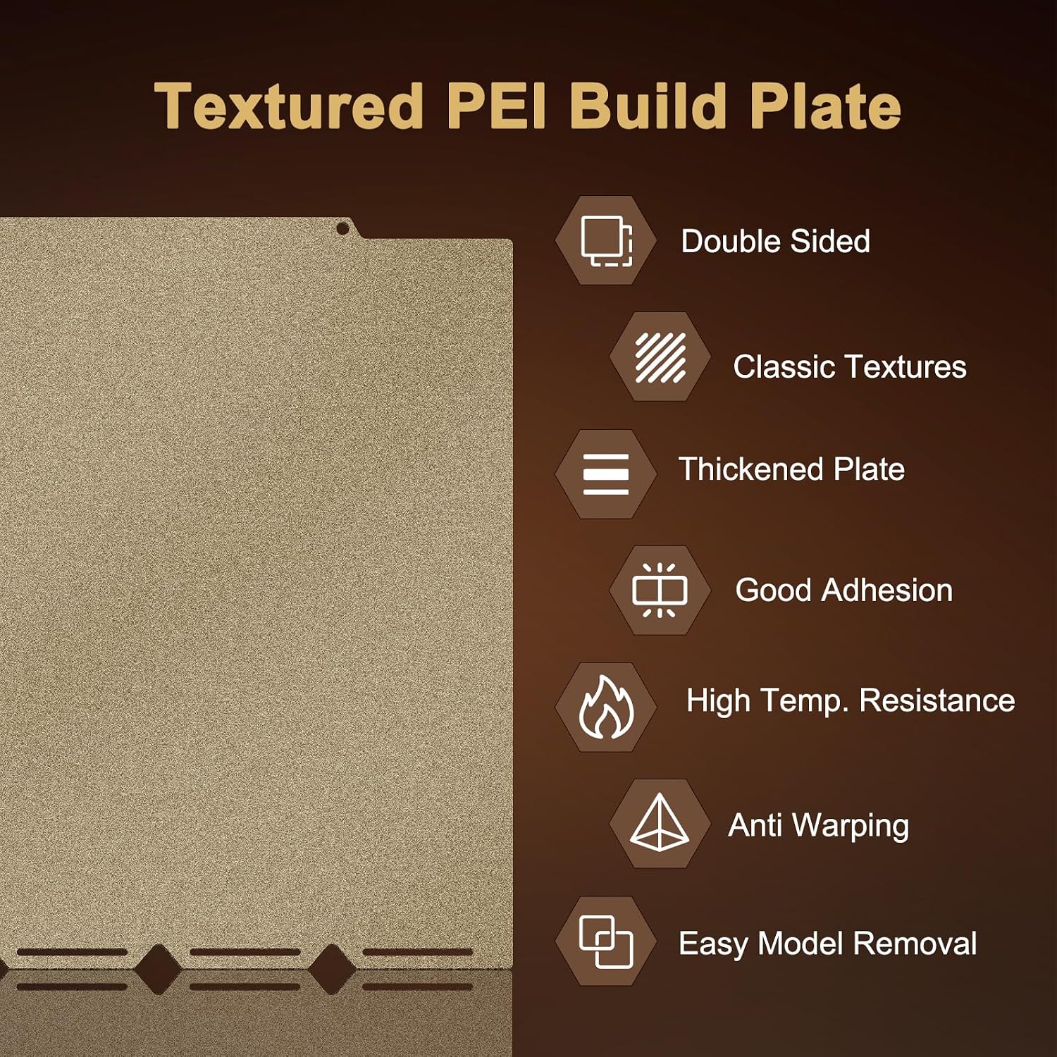 PEI Build Plate for Snapmaker U1 3D Printer, 276x293mm 0.8mm Thick Double-Sided Gold Textured PEI Magnetic Flexible