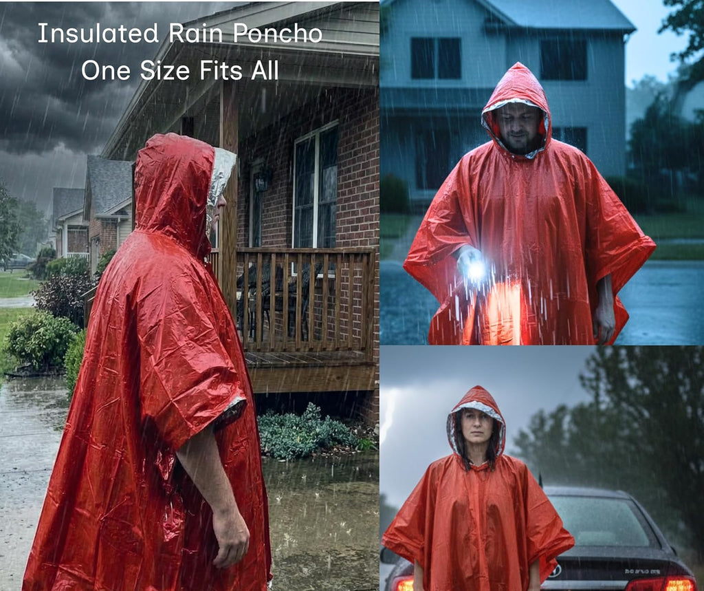 Emergency Survival Kit for Hurricane, Storm, Tornado Preparedness | Insulated Poncho, Flashlight, Emergency Blanket