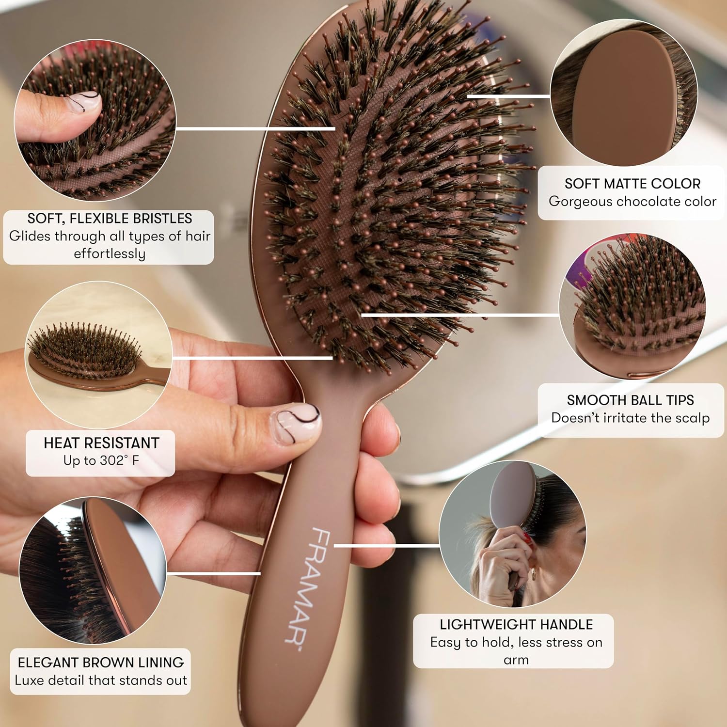 Soft Boar Bristle Hair Brush For Women, Boars Hair Brush For Women | Boar Brush For Fine Hair, Hairbrush For Fine