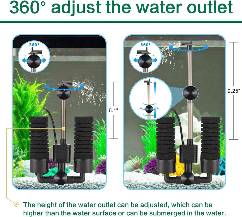 Aquarium Electric Power Sponge Filter,3W/5W Submersible Foam Filter | Sponges Bio Ceramic Media Balls Double Silence