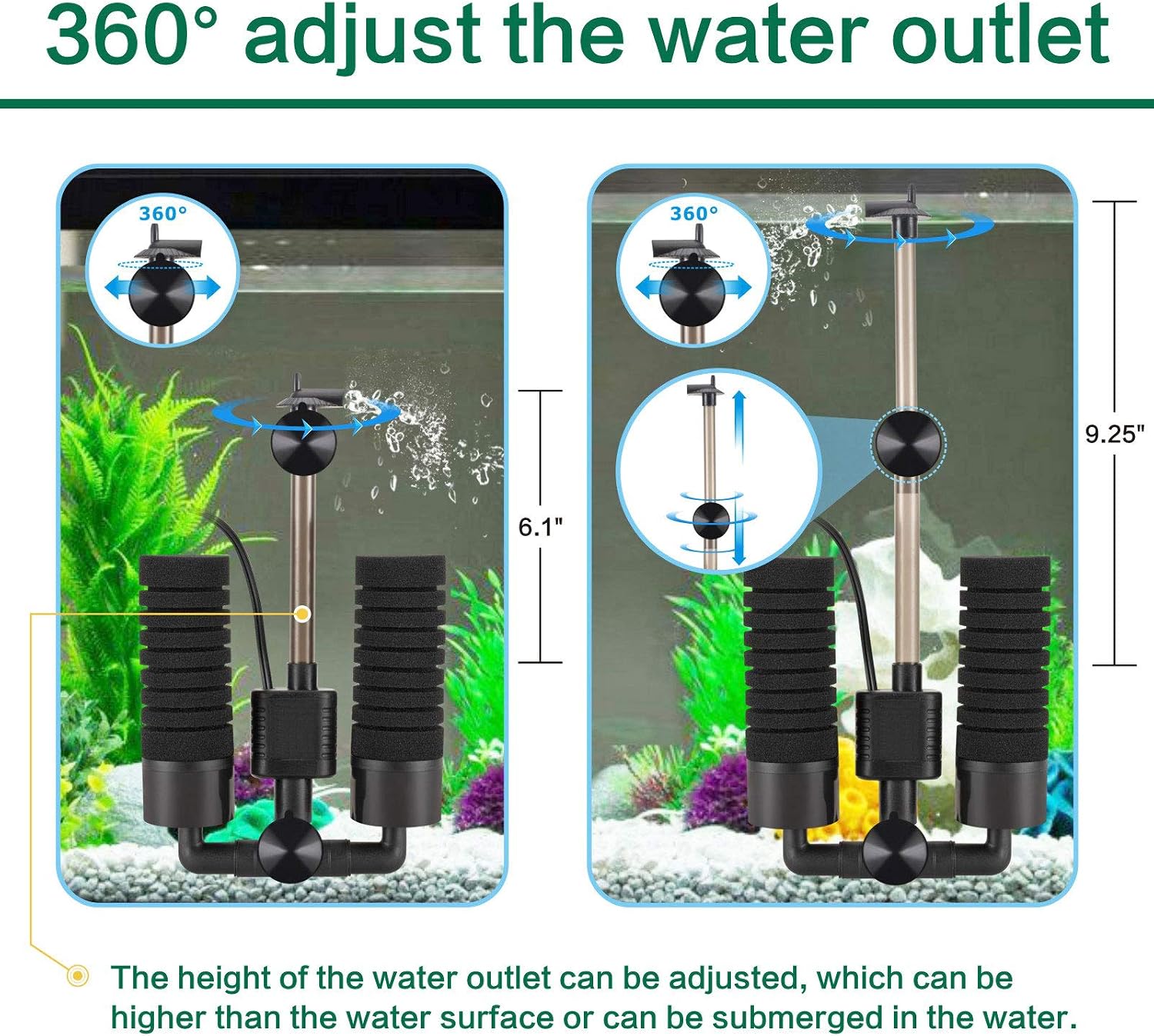 Aquarium Electric Power Sponge Filter,3W/5W Submersible Foam Filter | Sponges Bio Ceramic Media Balls Double Silence