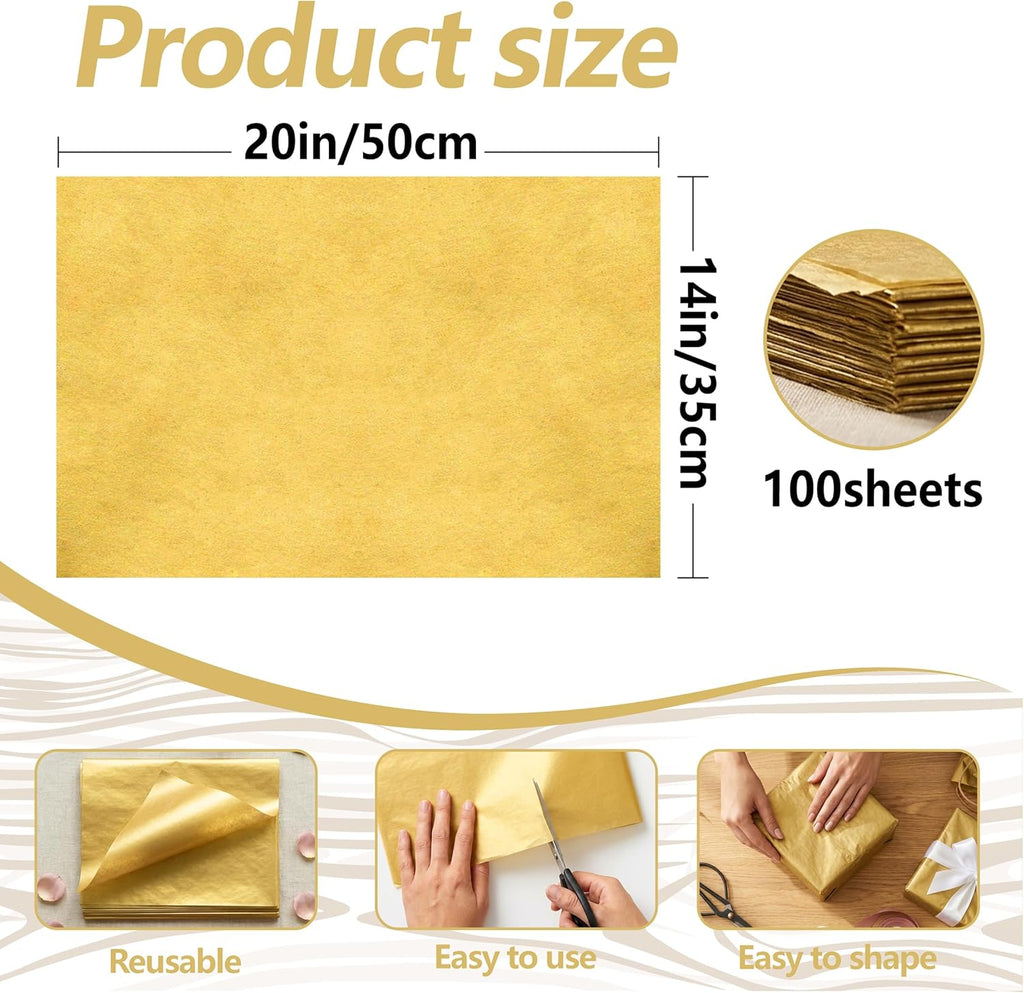 100 Sheets Gold Tissue Paper,14"X20" Metallic Tissue Paper for Gift Bags, Birthday Anniversary Christmas Tissue Gift
