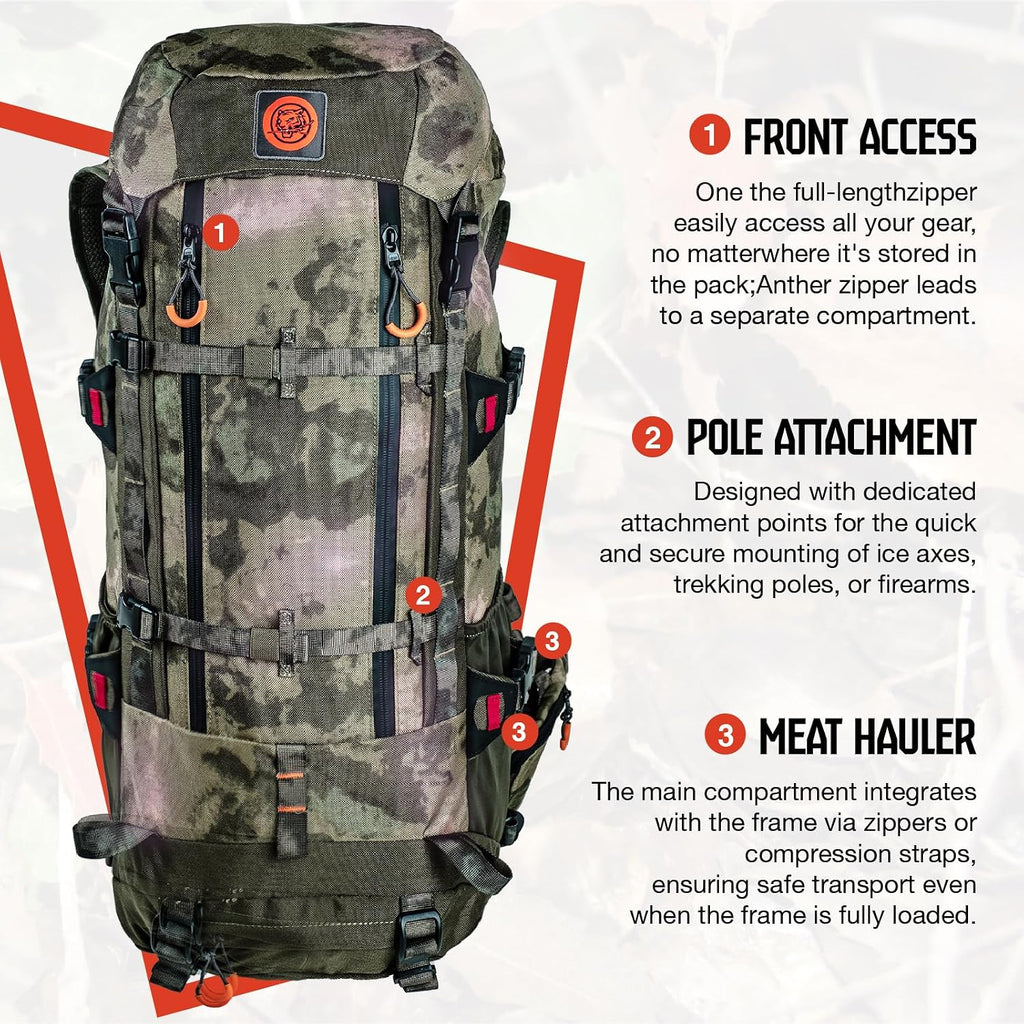Hunting Pack for Men – Expandable Frame Backpack 40L, Water Resistant, with Meat Hauler, Rifle Holder & Shotgun Rest