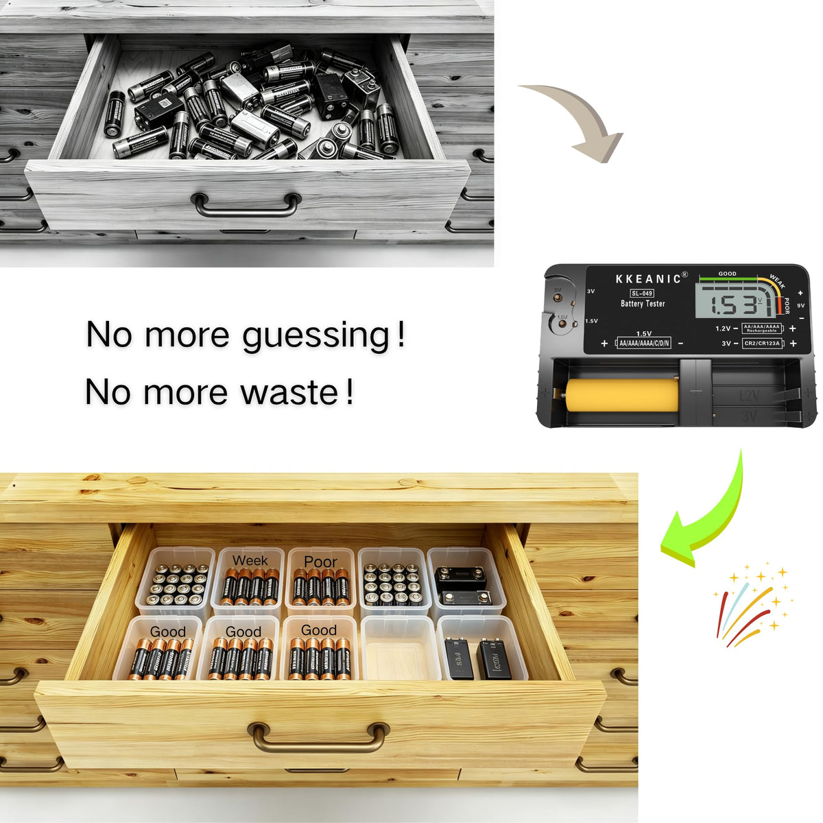 Battery Tester for AA AAA C D 9V & Household Batteries Battery Checker
