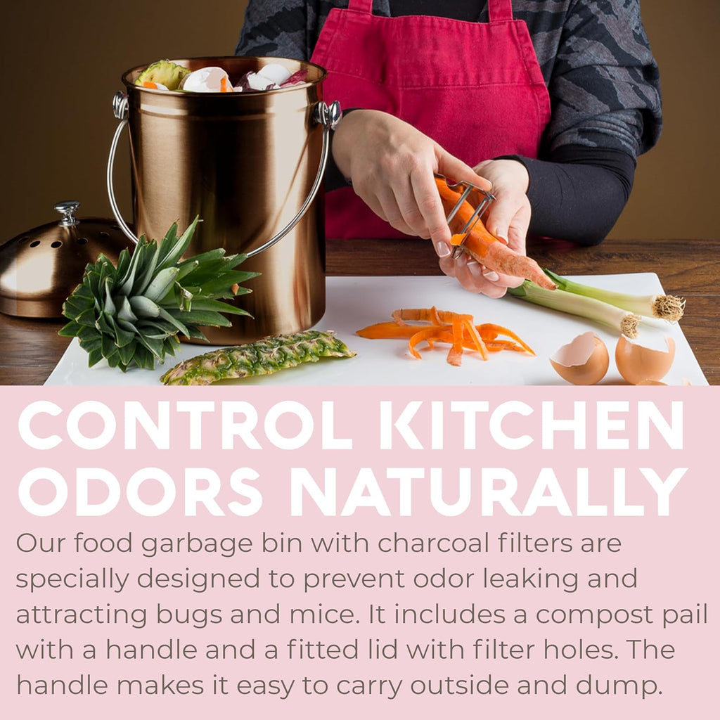 Kitchen Compost Bin for Kicthen Countertops, 1.3 Galllon - Copper