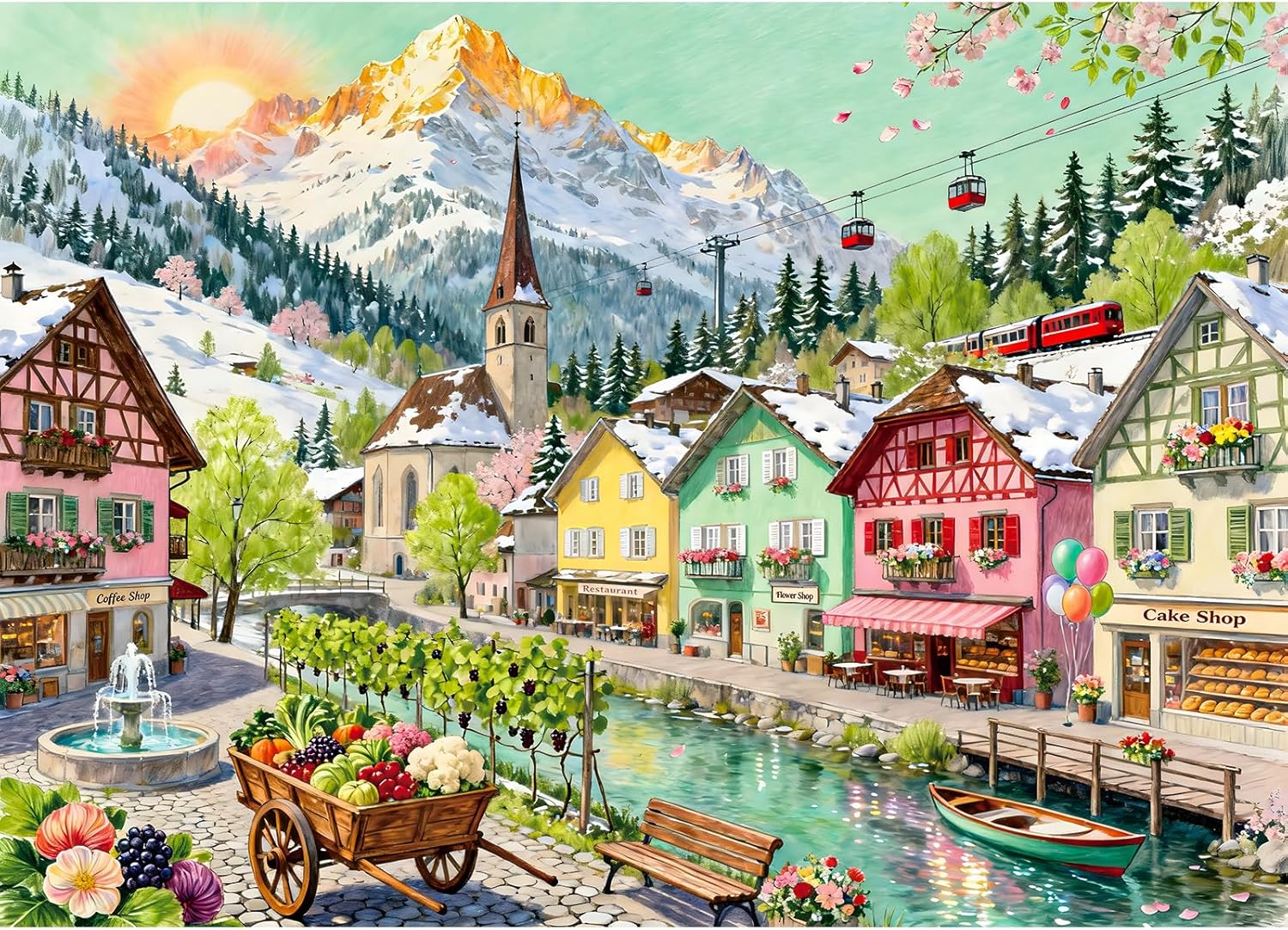 Mountain Village Sunset Puzzles for Adults 500 Piece, Jigsaw Puzzles for Adults, Adult Challenging Game Toys
