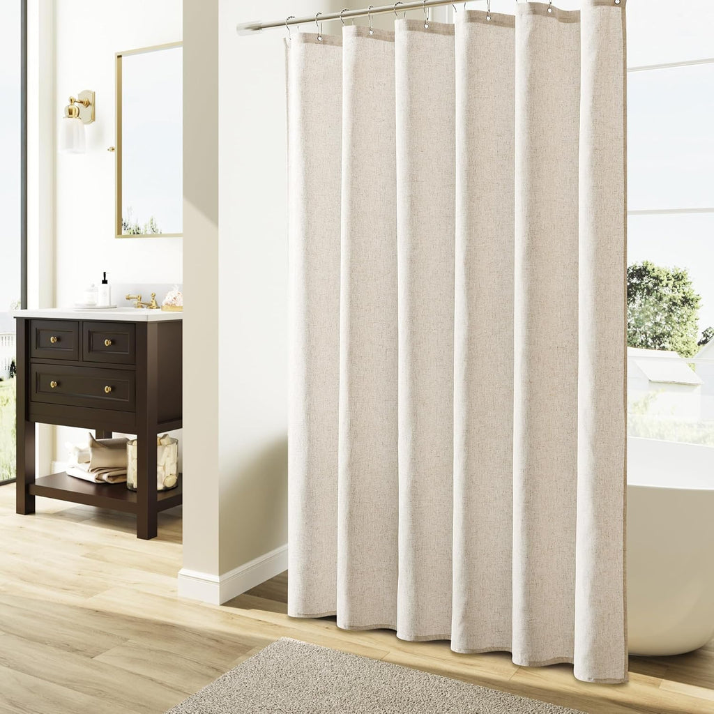 Linen Shower Curtain, Country Boho Farmhouse Bath Decor Beige Ivory Shower Curtains for Bathroom Neutral Cloth
