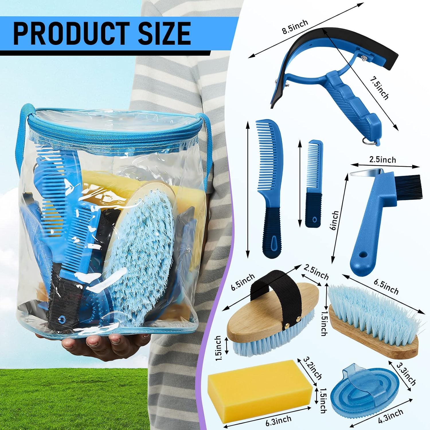 9 Pcs Horse Grooming Kit Tack Room Supplies, Cute, Blue