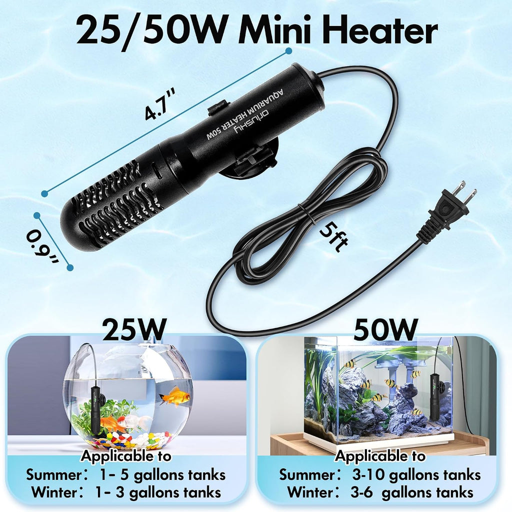 25W Small Submersible Aquarium Heater, Constant Temperature Betta Fish Tank Heater of 78℉for 1-6 Gallons Freshwater &
