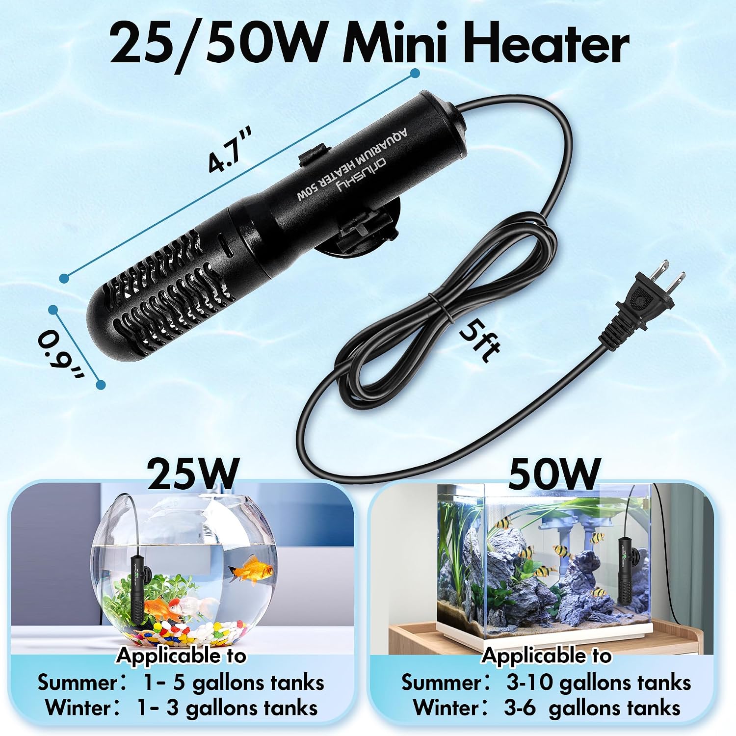 25W Small Submersible Aquarium Heater, Constant Temperature Betta Fish Tank Heater of 78℉for 1-6 Gallons Freshwater &