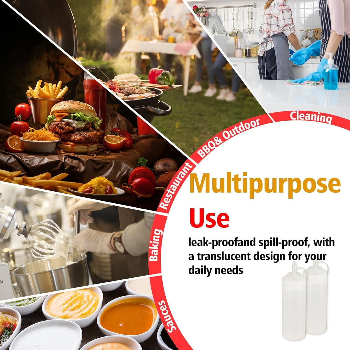 Squeeze Bottles for Sauces,Leak-Proof Condiment Dispenser, BPA-Free Kitchen Restaurant Squeeze Bottle Set with Wide