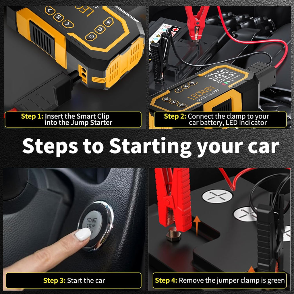 Jump Starter with Air Compressor, Battery Jumper Starter Portable(9.0 Gas/6.5L Diesel) with Tire Inflator, 12V Car