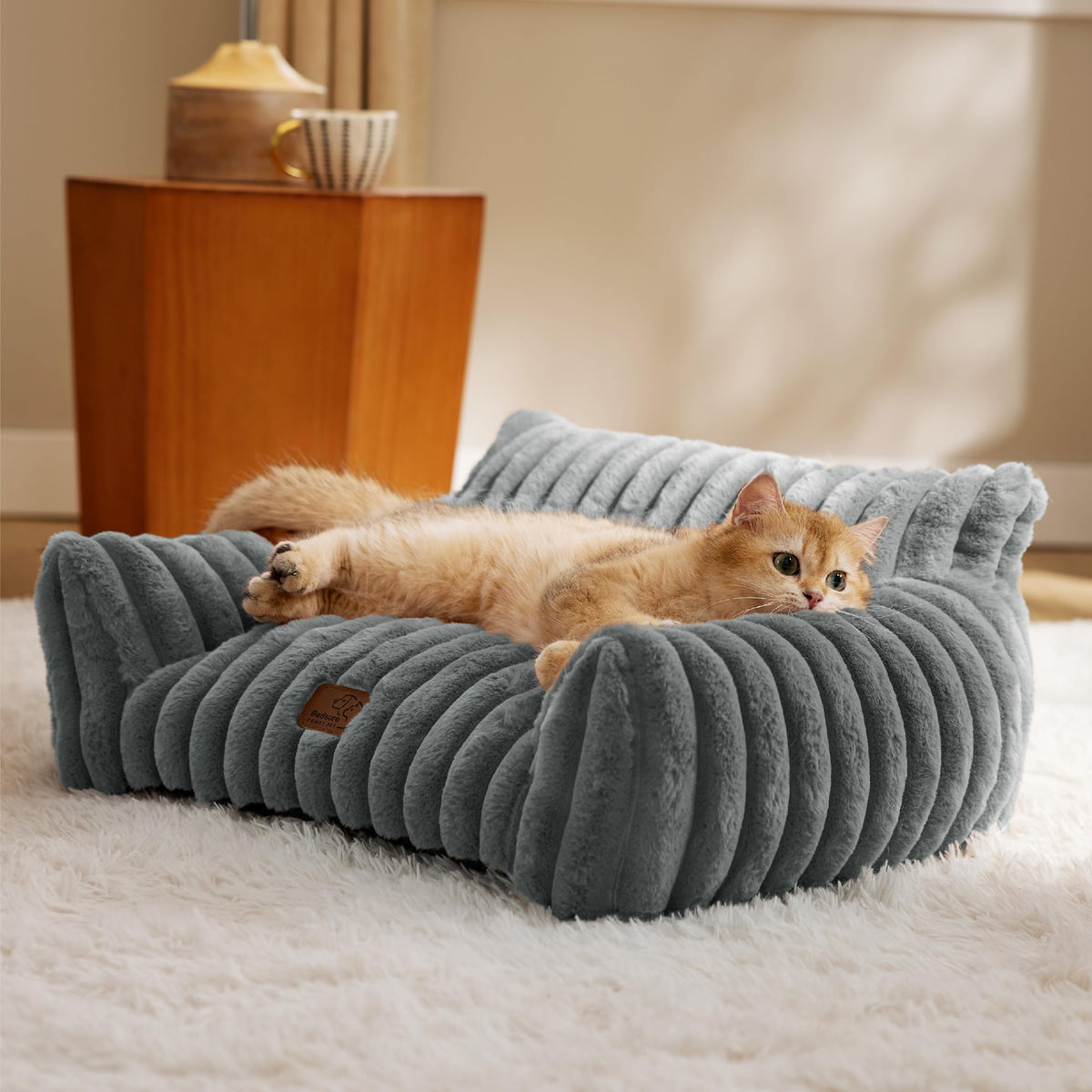 ComfyFleece Shown on TV Fluffy Cat Couch for Pets,24in Warm Grey