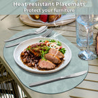 Oval Placemats Set of 12, Wipeable Faux Leather, Light Blue