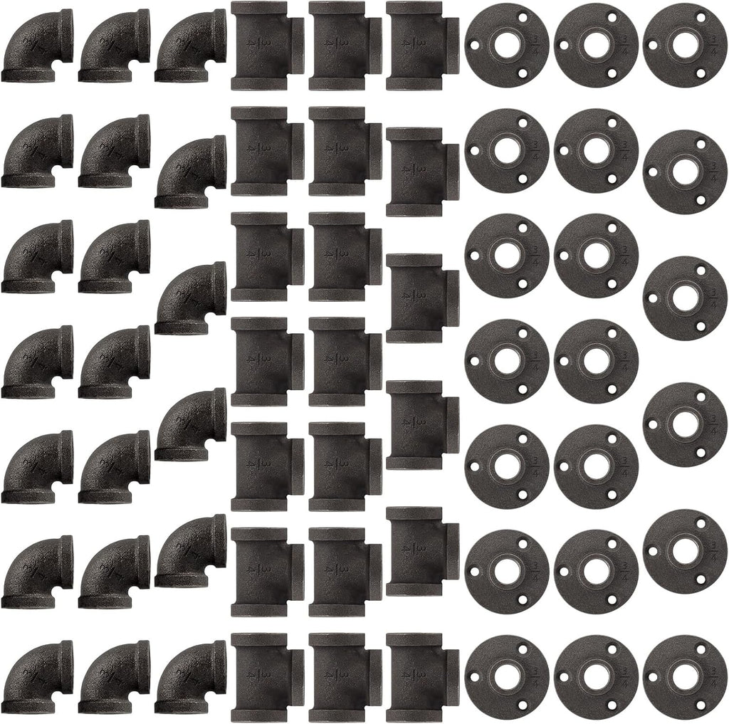 60 Pack 3/4 Inch Cast Iron Pipe Fittings with Elbows Tees Flanges