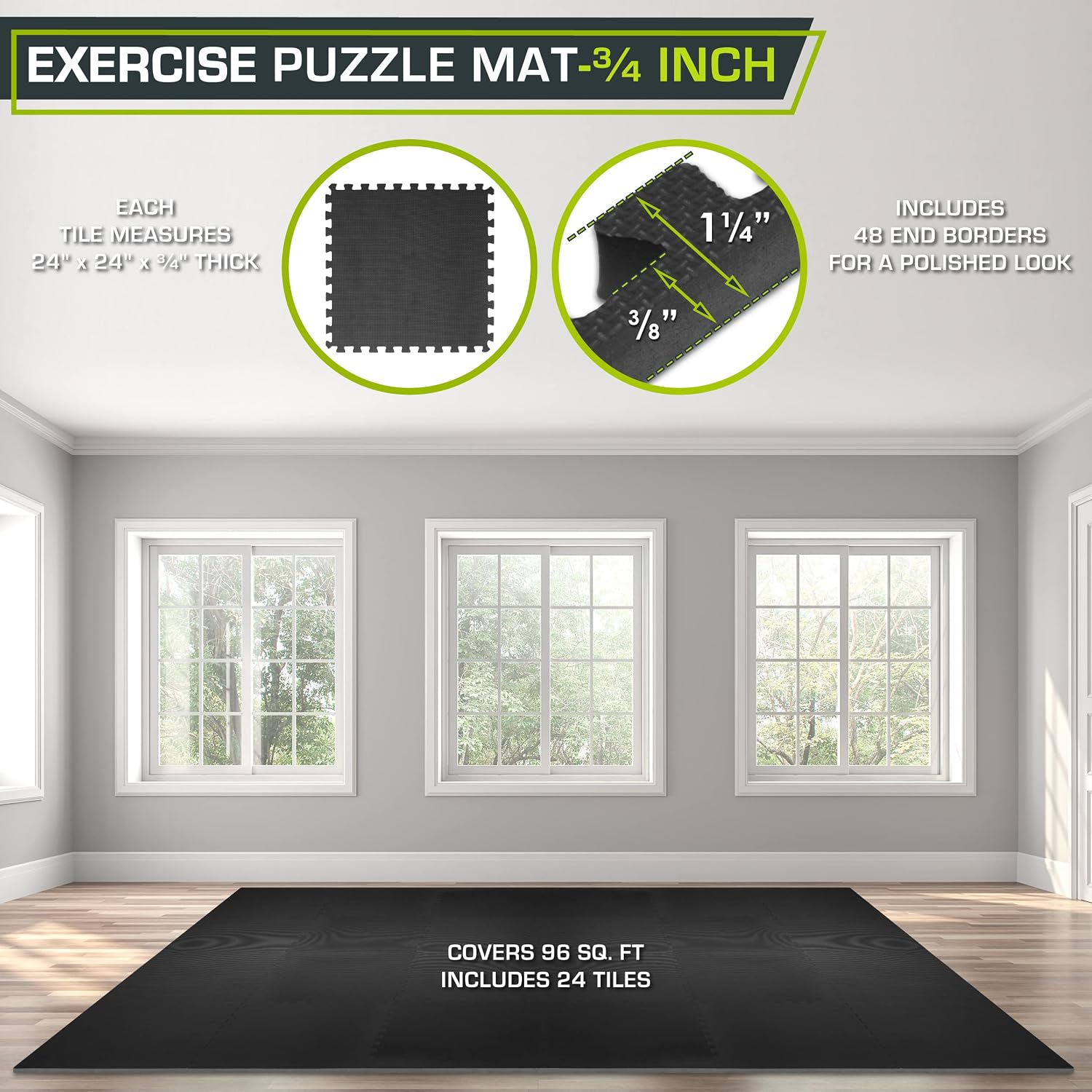 Fit Weaved Pattern Extra Thick Exercise Puzzle Mat ¾-inch, EVA Foam Interlocking Tiles for Protective, Cushioned