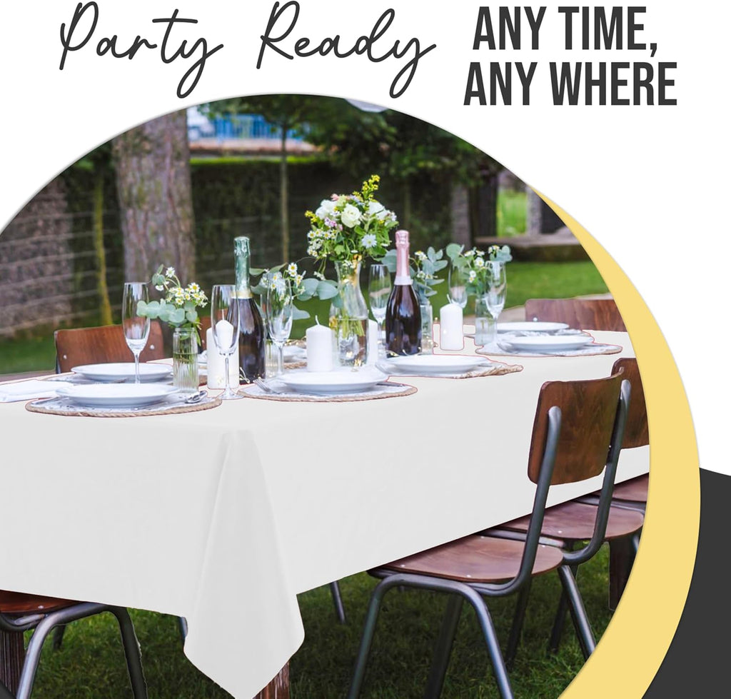 66% Thicker Premium Plastic Table Cloth Rectangle Table Cover 0.5 Mil 12 Pack White Table Cloth 54 Inch x 108 Inch