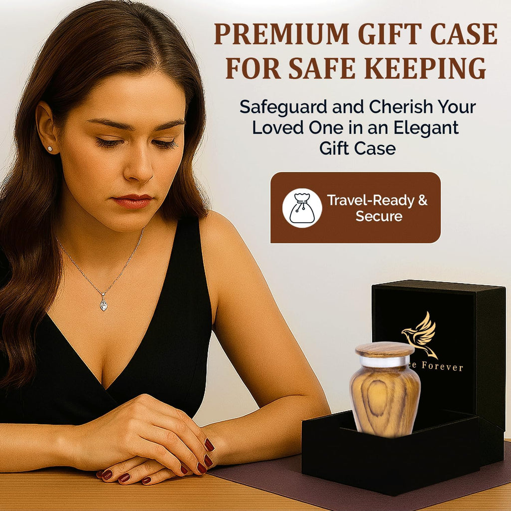 Metallic Wooden Print Small Urns for Human Ashes Keepsake - Mini Urn for Ashes Adult Male & Female - Keepsake Urns
