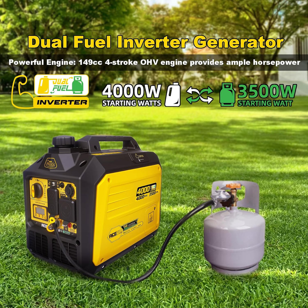 4000 Watt Dual Fuel Inverter Generator 149cc,Quiet Portable Gas and Propane Powered Quiet for Home, RV-Ready, EPA