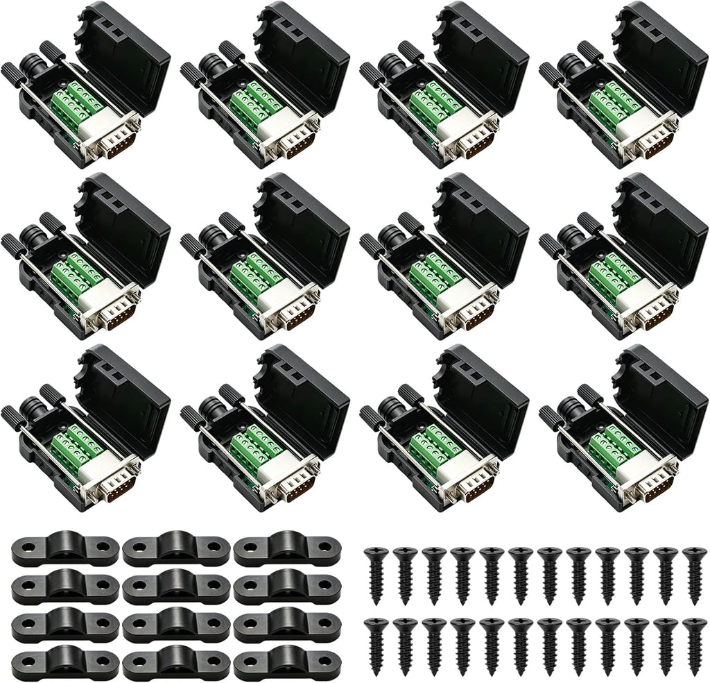 12PCS DB9 Male Solderless 9 Pin Breakout Connector