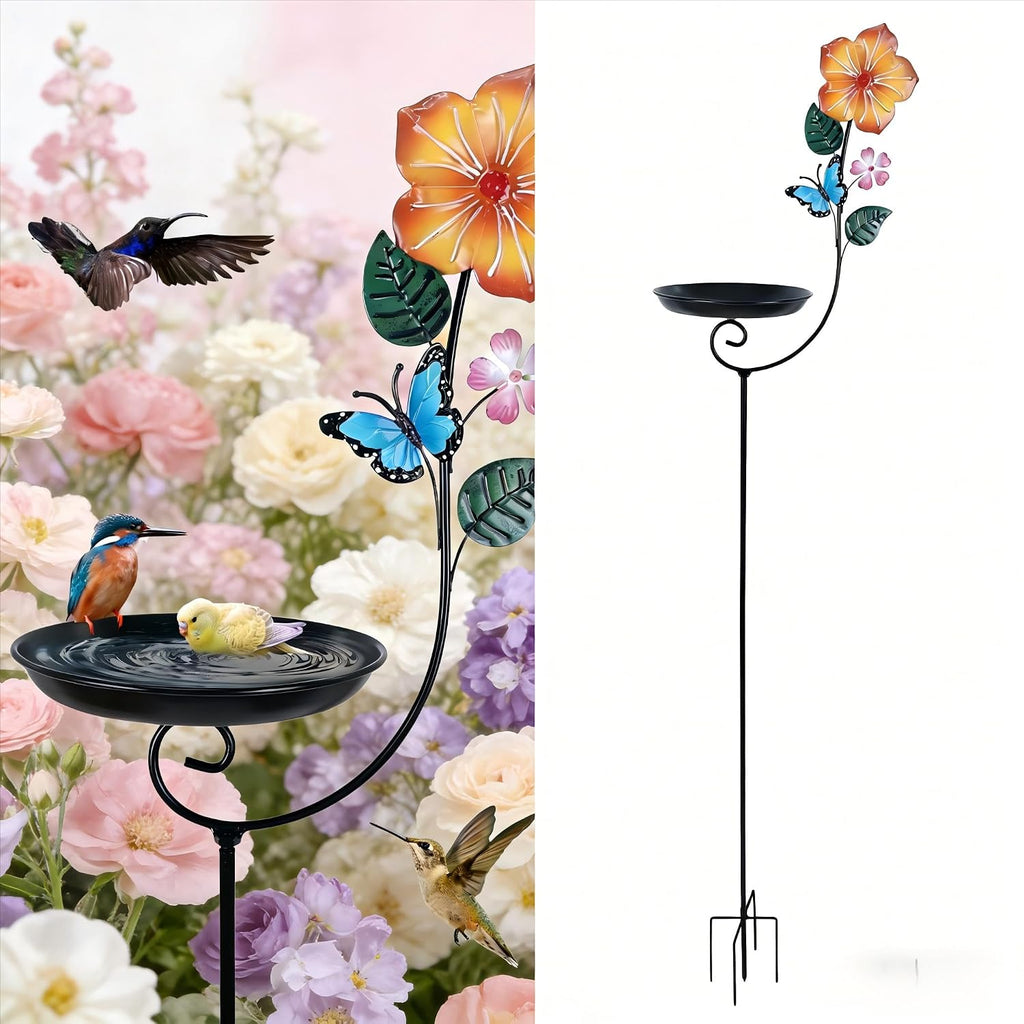 Small Metal Bird Bath for Outside, 8” Dia Bowl Bird Baths Feeder Bowl for Outdoors, Standing Birdbaths & Birdfeeder