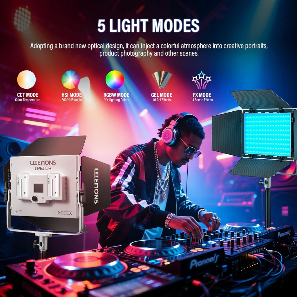 LP600R 60W RGB LED Light Panel 2-Light Kit, 2-Pack with Battery Power, Light Stand, Carrying Case, 1800-10000K