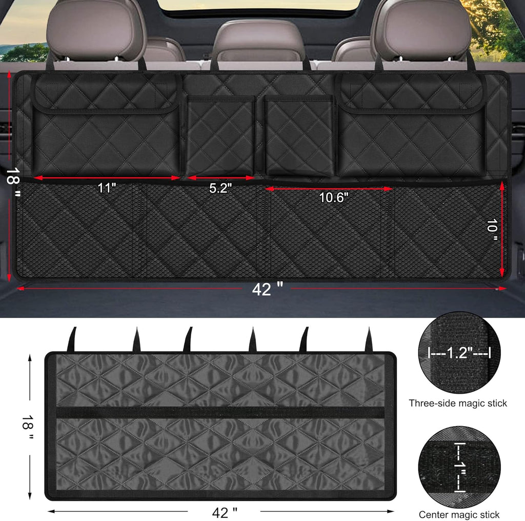 Car Trunk Organizer, Large Capacity Backseat Trunk Organizer (42"*18"), Collapsible Car Storage Bag with 8 Pockets