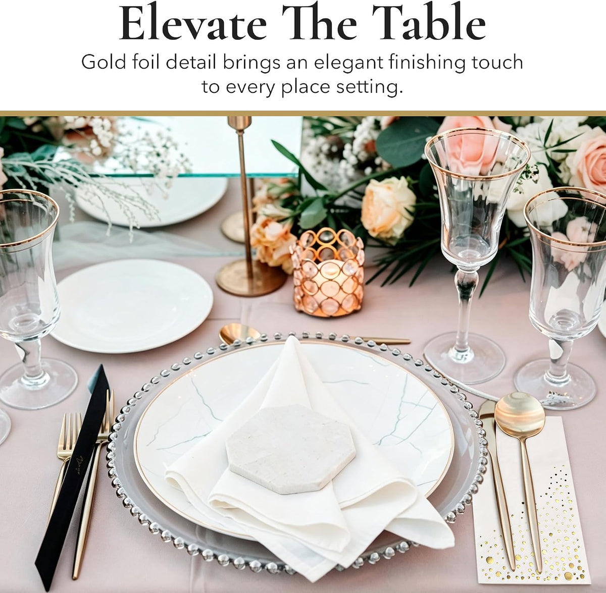 Gold Dinner Napkins, 100 White and Gold Napkins for Wedding