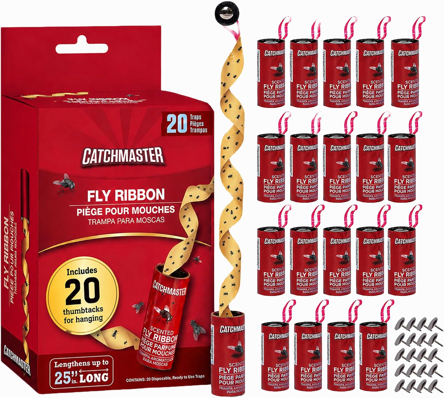 Fly Ribbon 20-Pack, Bug & Fly Traps Outdoor and Indoor, Premium Adhesive Sticky Strips & Gnat Hanging Strips, Bulk