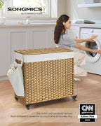 Rolling Laundry Hamper with Lid, 140 L Synthetic Rattan