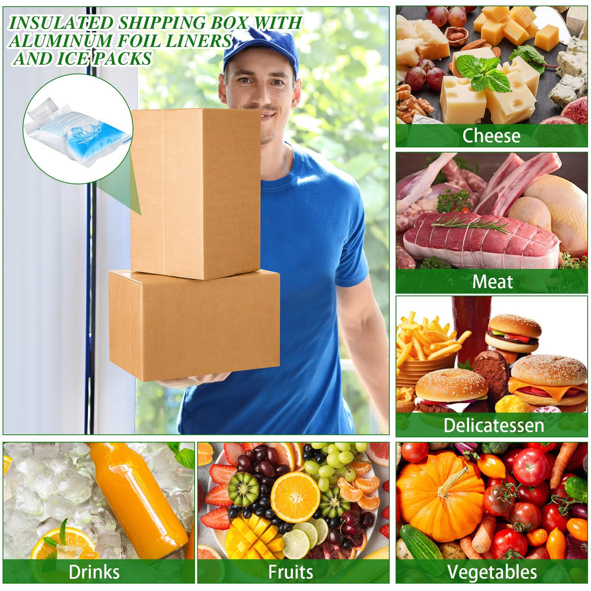 4 Pack Insulated Shipping Boxes for Frozen Food with Ice Packs, S