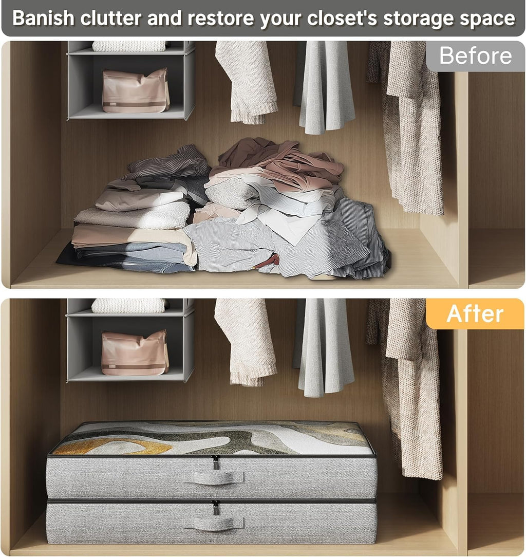 2-Pack Under Bed Storage Containers, 4.5 Inches Tall Low Profile Underbed Clothes Storage Organizer Bin with Sturdy