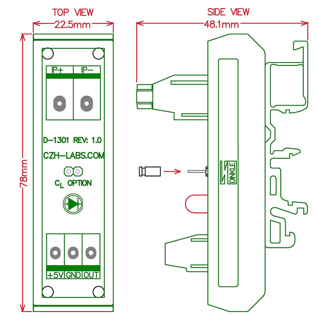 Slim DIN Rail Mount AC/DC Current Sensor Module, Based on ACS712. (+/-20Amp)