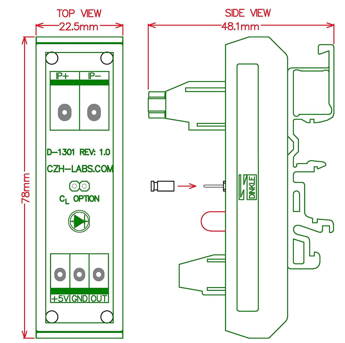 Slim DIN Rail Mount AC/DC Current Sensor Module, Based on ACS712. (+/-20Amp)