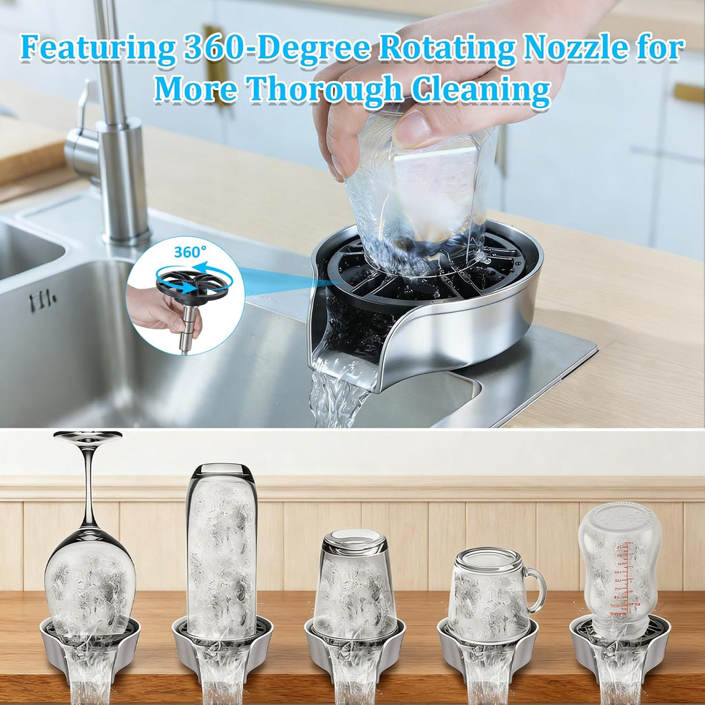 Glass Rinser for Kitchen Sink, 360 Degree Rotating Cup Rinser