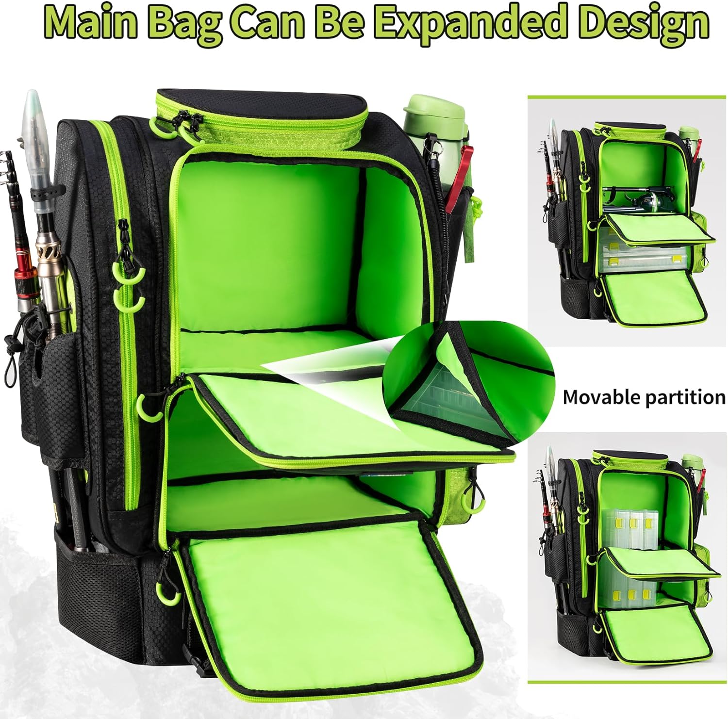 Large Fishing Backpack with Cooler for 3 Tackle Boxes - Fishing Bag with Rod Holders for Camping and Hiking