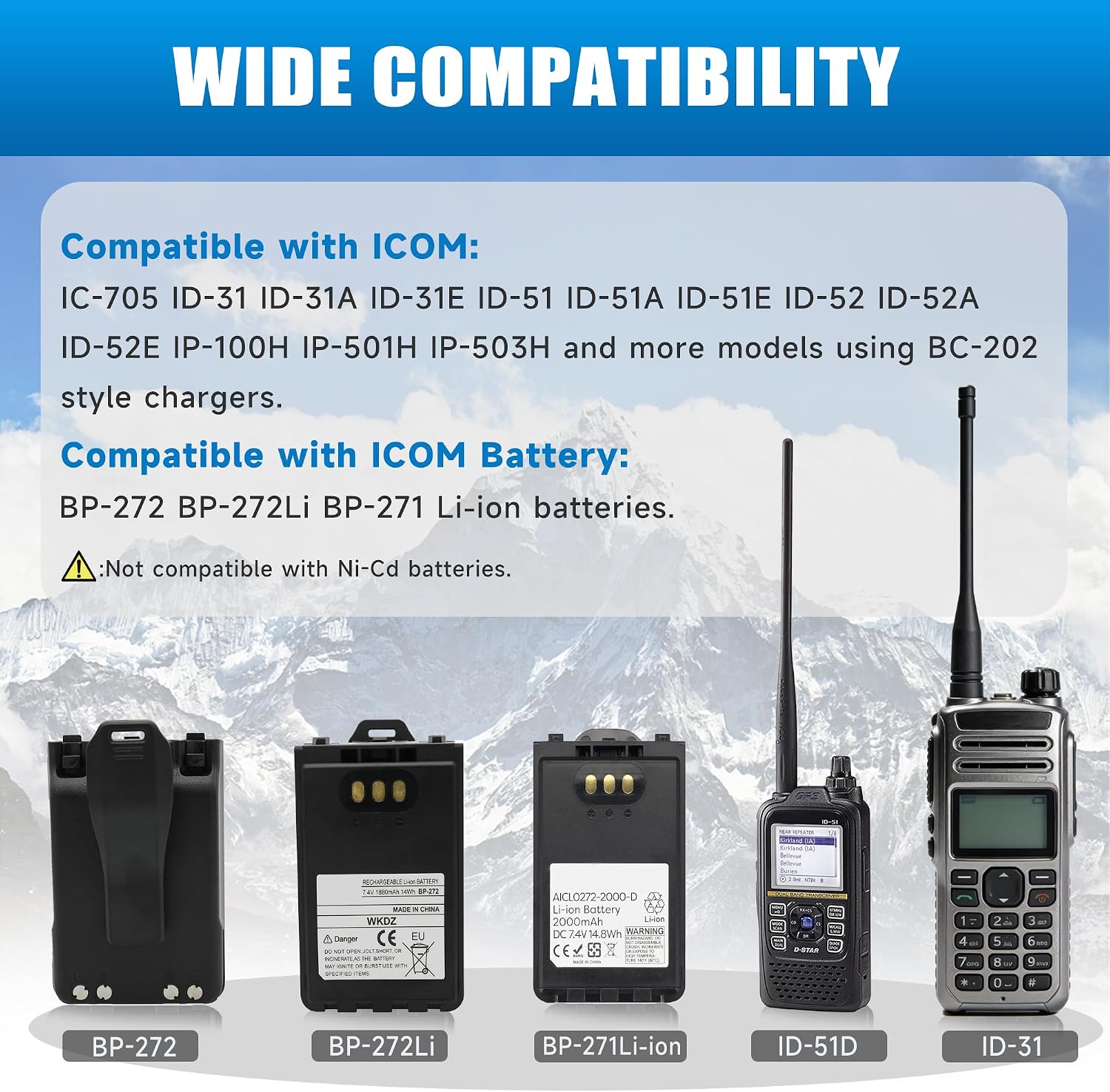 BC-202 Rapid Charger Replacement for ICOM IC-705 ID-52A ID-51A 2-Way Radio | Smart desktop charger fits ID-52E ID-51E