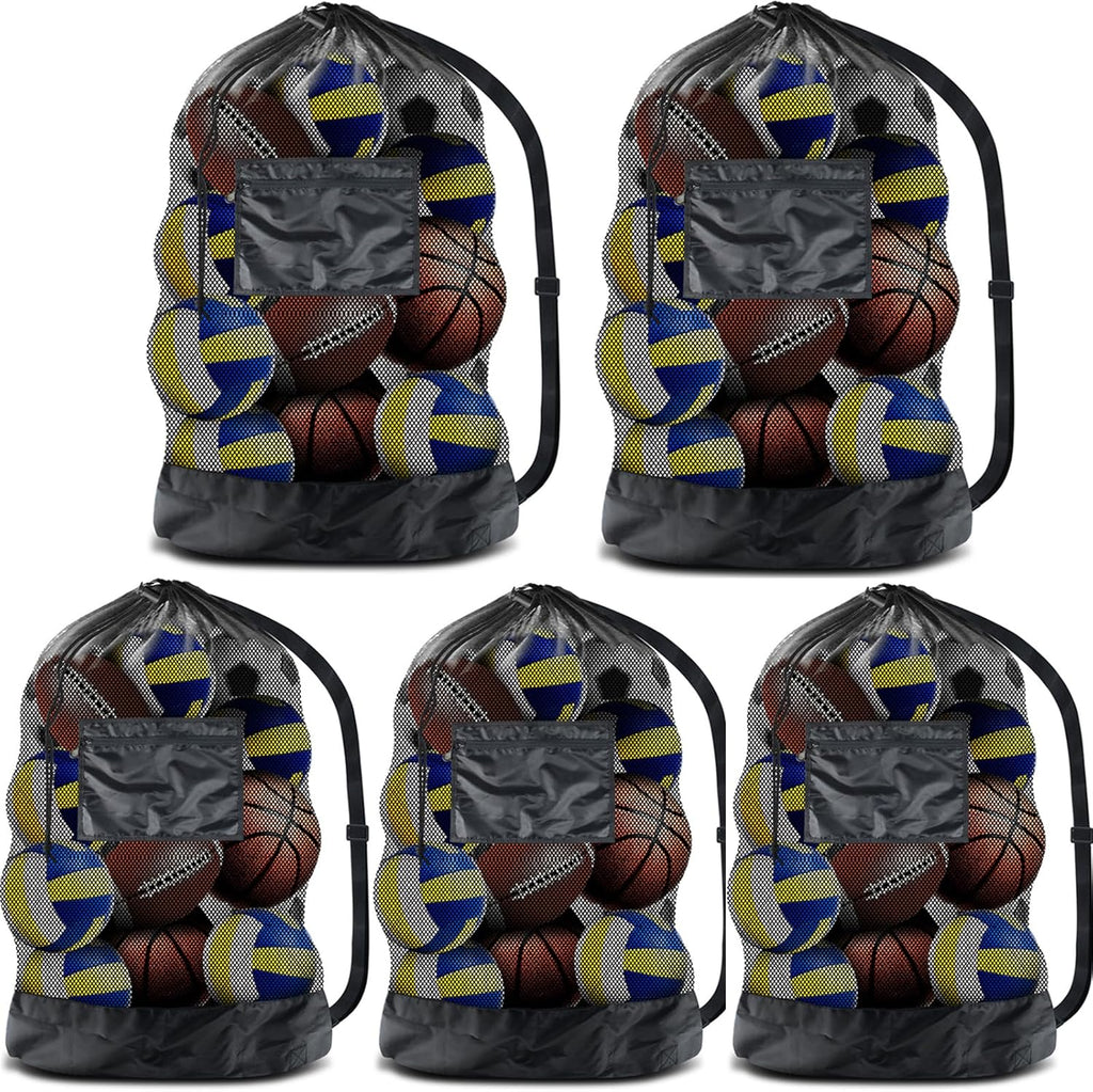 Extra Large Sports Ball Bag Mesh, 5PCS Soccer Ball Bag Heavy Duty Drawstring Bags, Team Work for Holding Basketball