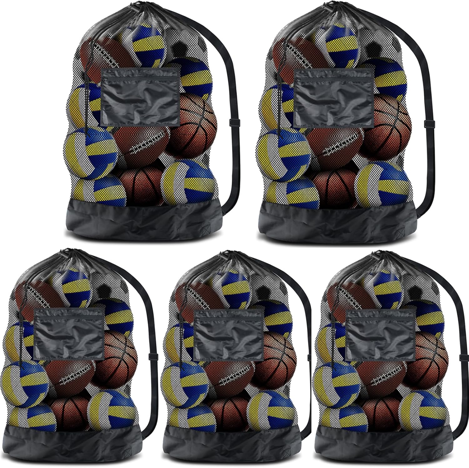 Extra Large Sports Ball Bag Mesh, 5PCS Soccer Ball Bag Heavy Duty Drawstring Bags, Team Work for Holding Basketball