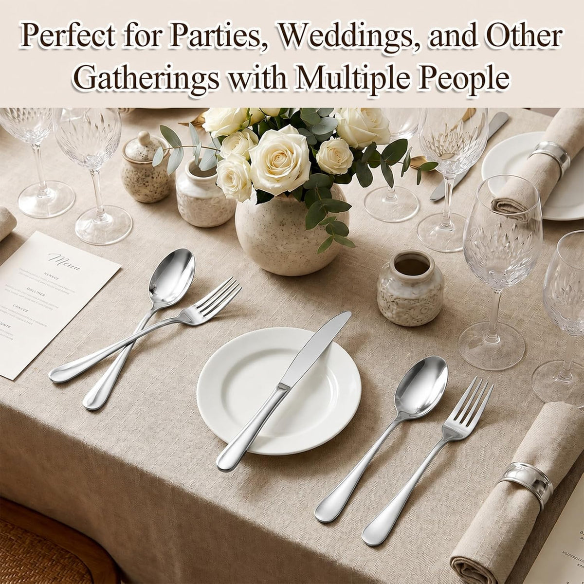 60 Piece Silver Forks and Knives Set for 20, Stainless Steel Silverware