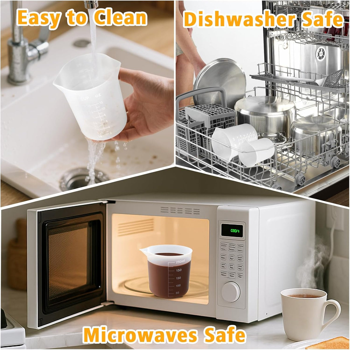 Silicone Cups for Melting Chocolate, 4PCS Silicone Measuring Cups with 250 & 350ml Capacity, Reusable Baking Supplies