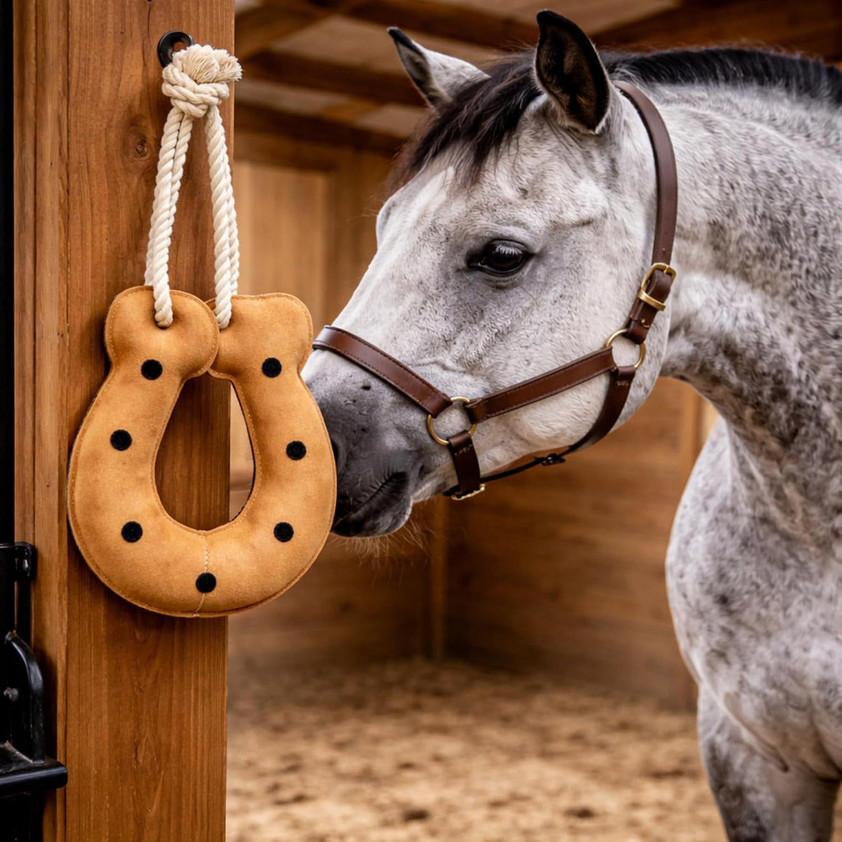 StallBuddy Horse Stall Toy, Enrichment Toy for Boredom Relief, Genuine Suede Leather Hanging Horse Toy T14