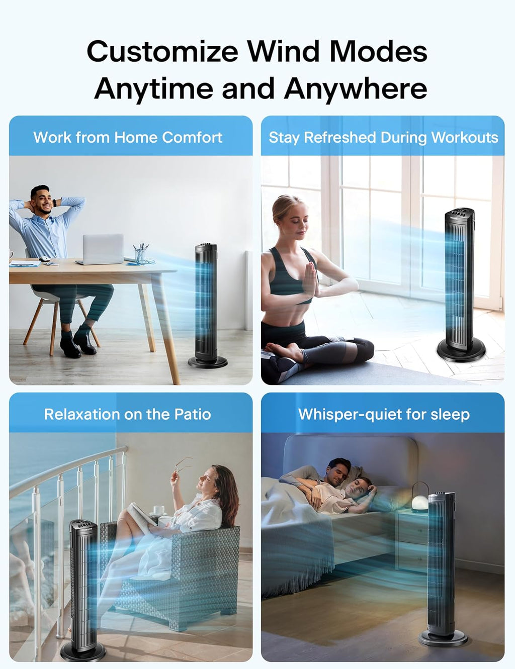 30 Inch Tower Fan for Bedroom, Quiet Oscillating Standing Fan with 3 Speeds, Portable Cooling Fan for Home Office