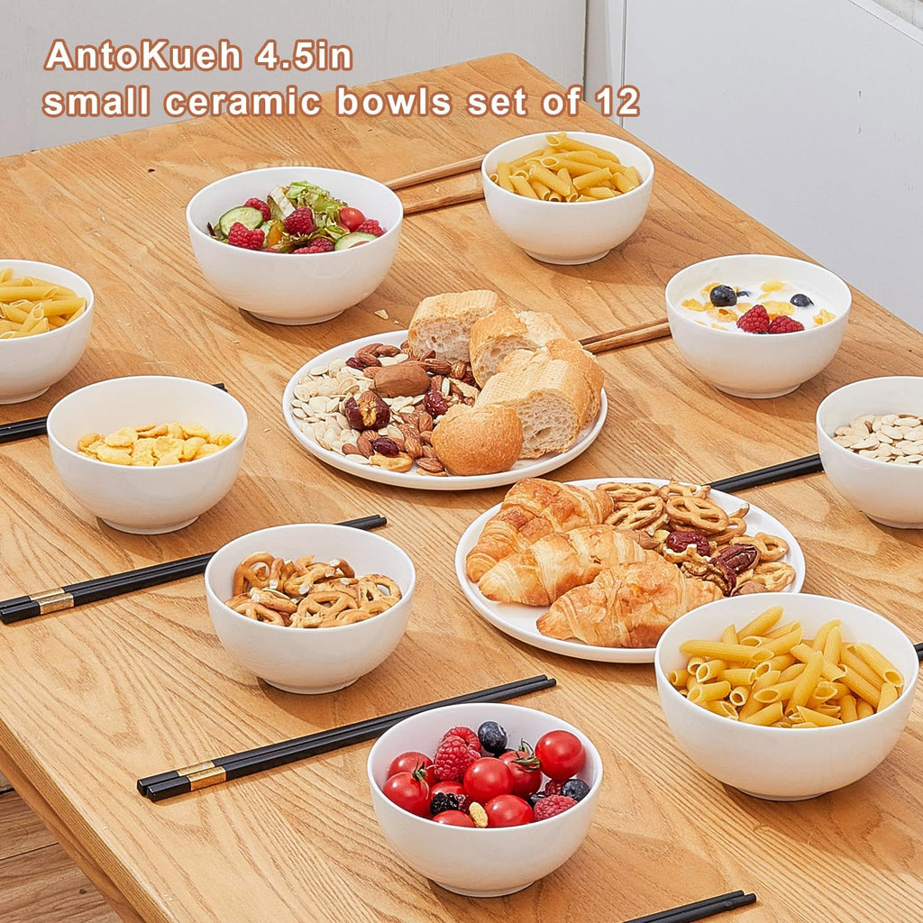 12 OZ White Small Ceramic Bowls, 4.56in Small Cereal Bowls of 12