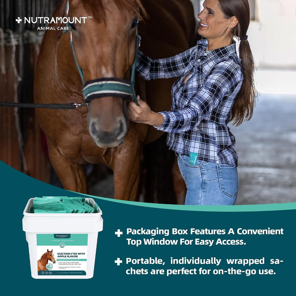 Equine Electrolytes Supplement with Apple Flavor, Replenish Lost Minerals & Support Hydration for Horses During
