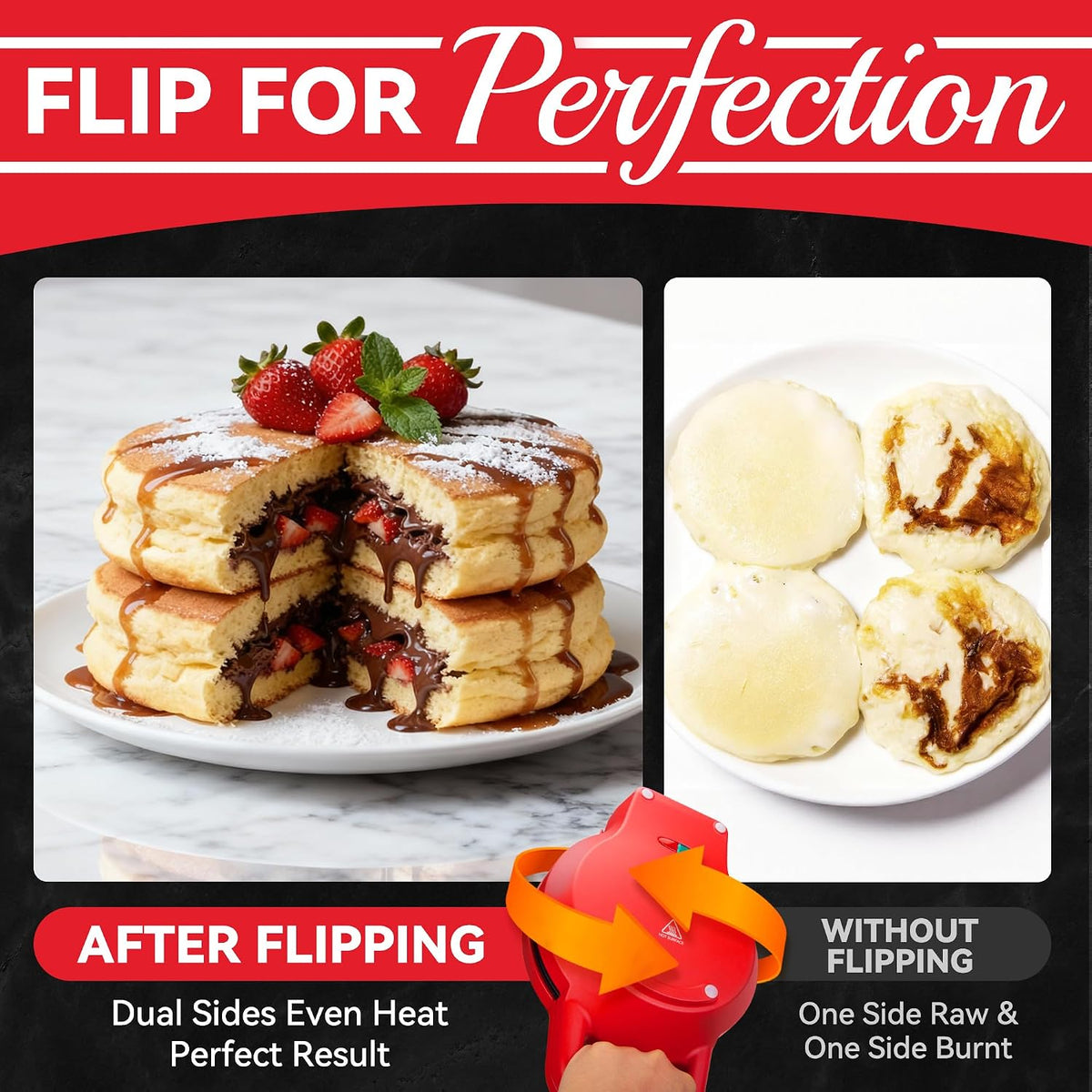 Flip Pancake Maker Machine, Ceramic Coated Pancake Pan for 6.5 Inch Pancakes, Omelette, Crepe & Quesadilla, Frittata